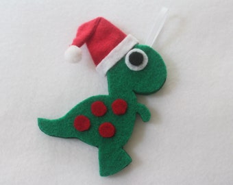 Felt Dinosaur Christmas Ornament - Handmade Holiday Decor