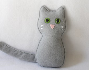 Hand Sewn Plush Felt Tabby Cat – Grey, 6 Inch