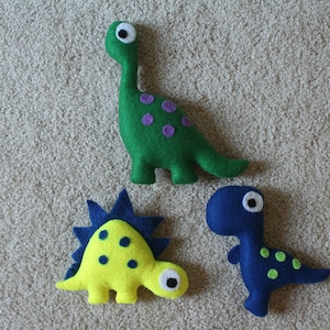 Plush Felt Dinosaurs - Set of Three - felt dinosaurs, plush dinosaurs, needle felted dinosaurs, kids dinosaurs