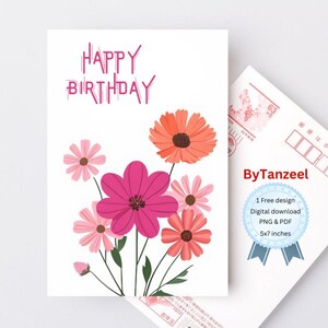 Carte d'anniversaire fleurs pastel colorées pour tous - imprimable en téléchargement numérique, carte de joyeux anniversaire pour elle, carte HBD pour lui, téléchargement immédiat