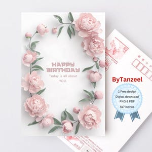 Élégante carte d'anniversaire florale rose pastel pour tous - Imprimable en téléchargement numérique, voeux de joyeux anniversaire, carte HBD pour elle/lui, accès instantané