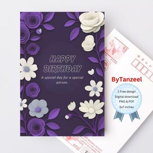 Biglietto di auguri floreale viola intenso per tutti - Download digitale stampabile, eleganti auguri di buon compleanno, biglietto di auguri per lei/lui, download immediato