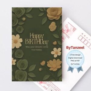 Elegante biglietto d'auguri floreale arancione - Download digitale stampabile, biglietto di buon compleanno, biglietto per lui, download immediato, design con fiori di carta