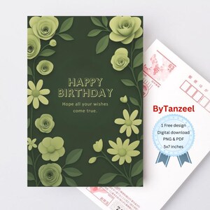 Cartão de aniversário elegante com folhagens para todos - Download digital para impressão, Feliz aniversário, Cartão floral para ela, Download instantâneo, Inspirado na natureza