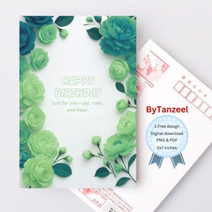 Biglietto di auguri di compleanno con torta verde per tutti - Scaricabile digitale stampabile, biglietto di auguri di buon compleanno con fiori per bambini/amici/lei/lui, auguri di compleanno istantanei
