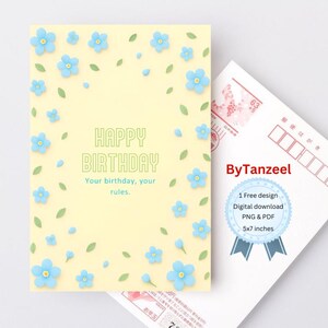 Cartão de aniversário floral estilizado para todos - Download digital para impressão, cartão de feliz aniversário para ela/ele, desejos de aniversário para todos, acesso instantâneo