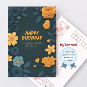Carte d'anniversaire florale foncée pour tous - imprimable en téléchargement numérique, carte de joyeux anniversaire fleurs orange, téléchargement immédiat, cadeau d'anniversaire pour tous