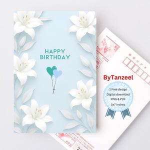Carte d'anniversaire de rêve avec ballon coeur bleu ciel pour tous - Imprimable en téléchargement numérique, carte de joyeux anniversaire pour elle/lui, cadeau en téléchargement immédiat