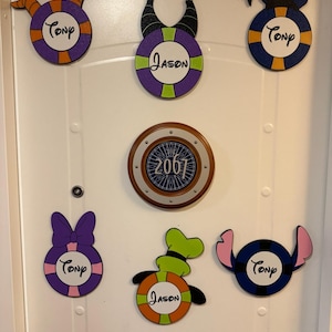 Disney character magnets with name customization for cruise doors