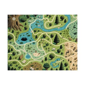 Póster sin marco de mapa de naturaleza caprichoso, arte mural de aventuras, decoración del hogar, regalo para amantes de la naturaleza, decoración de senderismo, decoración de habitación infantil