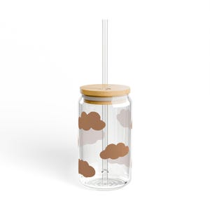 Bicchiere Cloudy Day Sipper: vetro temperato da 16 once con coperchio in bambù