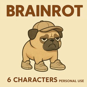 Brainrot Pug-karaktär – Grumpy AI-djur PNG för personliga projekt