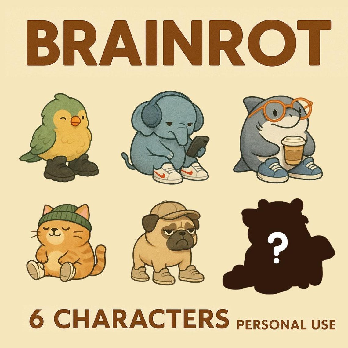 Brainrot Animal Vol.1 – 6 Transparent PNG Characters - Etsy