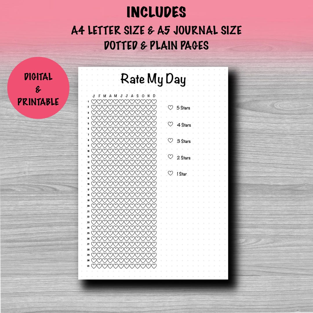 Hearts Rate My Day - PRINTABLE Journal Page - Planner Page - Daily ...