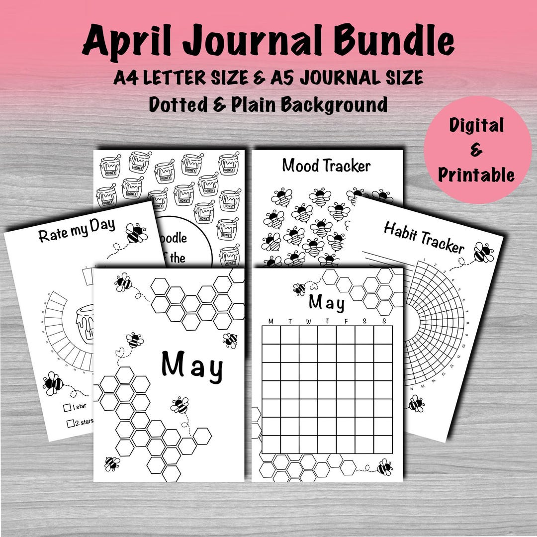 April Journal Bundle Printable A4 A5 Planner Pages Mood Tracker Habit ...