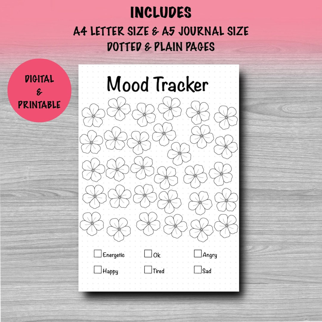 Flower Mood Tracker Printable - Black and White Journal Insert ...