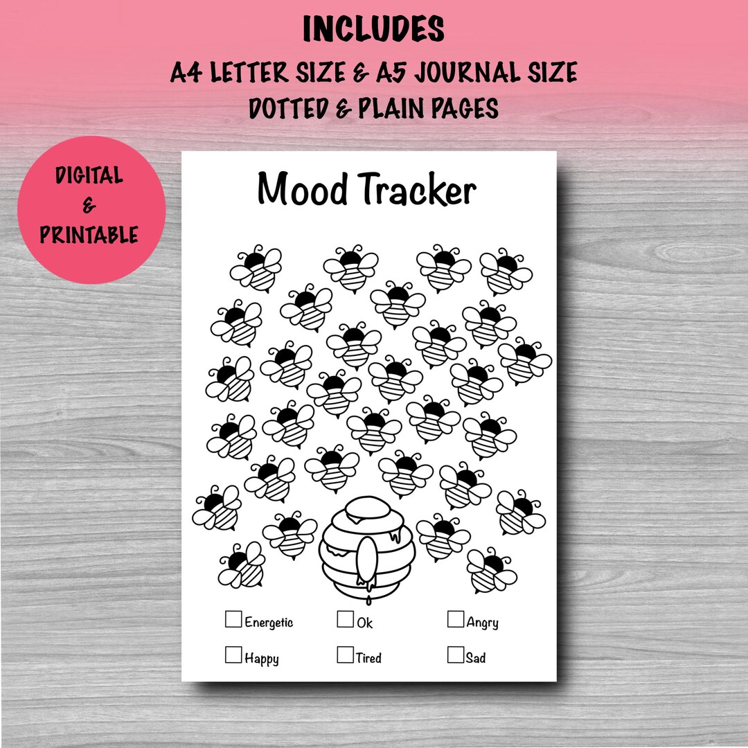 Bee Mood Tracker Printable A4 A5 Journal Page Honey Bee Mood Tracker ...