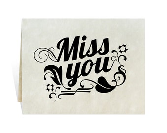 Miss you card black clipart with elegant swirls and leaves, digital download you print, hope care concern love friendship waiting desire.