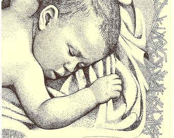 Postcards, sleeping Baby Jesus Christ on blanket & straw, 20-pack Christian frameable art print cards for Christmas holiday letter greetings