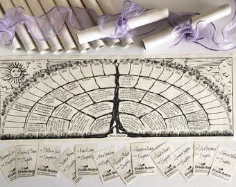 Family tree charts for wedding couple bride groom ancestry, reunion, anniversary, birthday, Christmas, mother and father in-law gifts 12pk