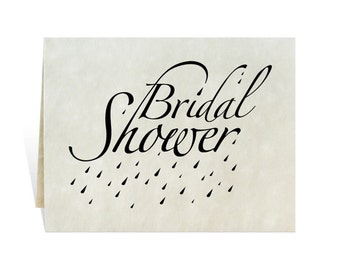 Bridal shower, wedding, engagement, party, celebration printable invitations greeting cards; elegant lettering, water raindrops