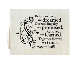 Anniversary card poster printable Before we met we dreamed. Our wedding day, we promised. Of love, we learned. Together forever, we trust.