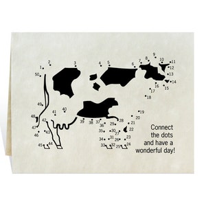 May include: A black and white connect-the-dots activity card with a skull design. The card has the numbers 1 through 50 printed on it, and the text "Connect the dots and have a wonderful day!" is printed at the bottom.