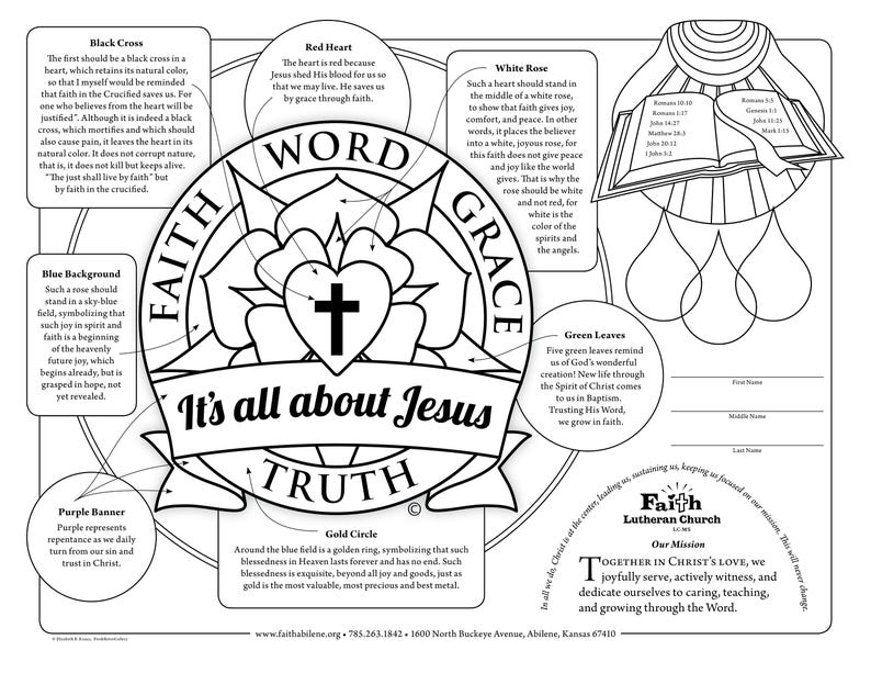 Lutheran art to print gifts for men or women to share faith word grace truth, Martin Luther rose seal, its all about Jesus LCMS Christian image 2