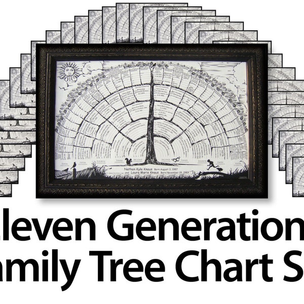 Blank Family Tree Chart Set of 33 Documents 6-11 Generations, Genealogy Gift Reunion Favors