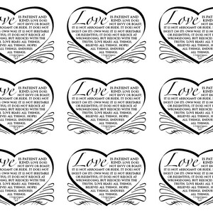 Wedding printable card program invitation reception poster anniversary Valentine love is patient and kind Bible verse calligraphy and heart image 4