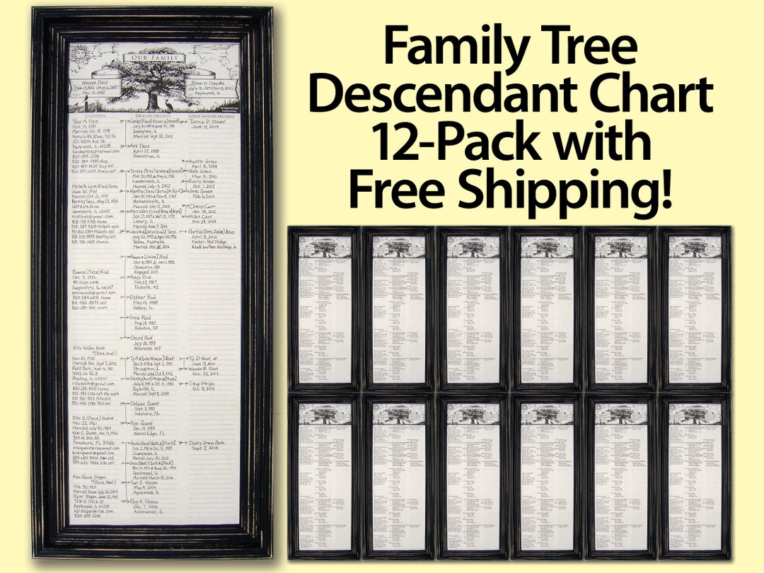 12 Family Tree Descendant Charts With Space for Handwriting Notes
