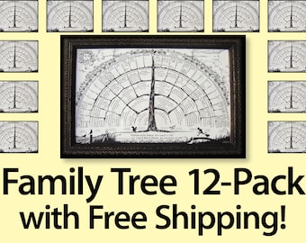 12 Family tree chart posters with blank spaces to print personal history in your handwriting, gifts for baby children men women grandparents