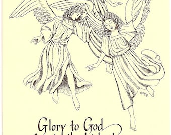 20 Christian postcards, angels & Bible verse Glory to God, peace on earth, good will to men for Christmas holiday, baptism confirmation card