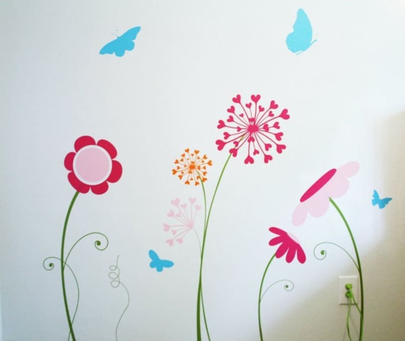 floral wall decal FLOWER GARDEN Wall Decal flower wall decals dandelion wall decal butterfly wall decal children wall mural,baby decal