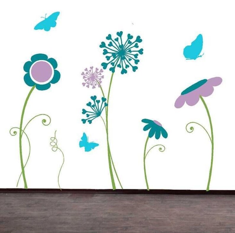 floral wall decal FLOWER GARDEN Wall Decal flower wall decals dandelion wall decal butterfly wall decal children wall mural,baby decal