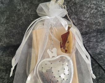 Tea Lover's Accessory Set: Heart Infuser, Spoon, Crystal Charm