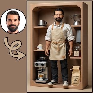 Personalized Barista Action Figure from Photo | Custom Coffee Lover Gift