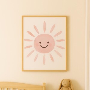 Sunny Smiles Rolled Poster, Cute Home Decor, Gift for Kids, Nursery Art, Wall Art Print, Pink Sun Illustration