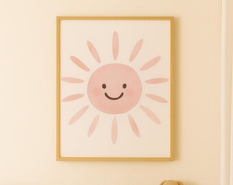 Sunny Smiles Nursery Art Print: Pink Sun Illustration