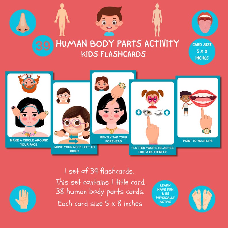 39 Human Body Parts Kids Flashcards Printable Human Anatomy Learning Resource School Classroom ...