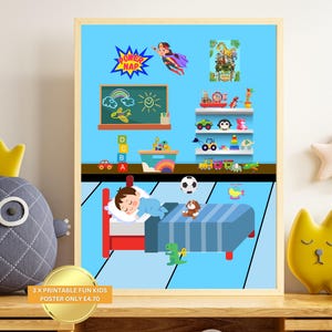 Póster infantil Power Nap, arte de pared imprimible digital para guardería, imagen azul para dormitorio infantil, impresión de niño dormido, decoración para sala de juegos, tamaño A2, A3, tamaño mediano (EE. UU.)
