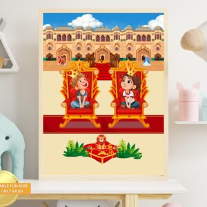 Póster infantil de Príncipe y Princesa de la Jungla, lámina para dormitorio infantil, decoración de guardería para sala de juegos, arte de pared imprimible para aula de leones, tamaño A2, A3, tamaño mediano (EE. UU.)
