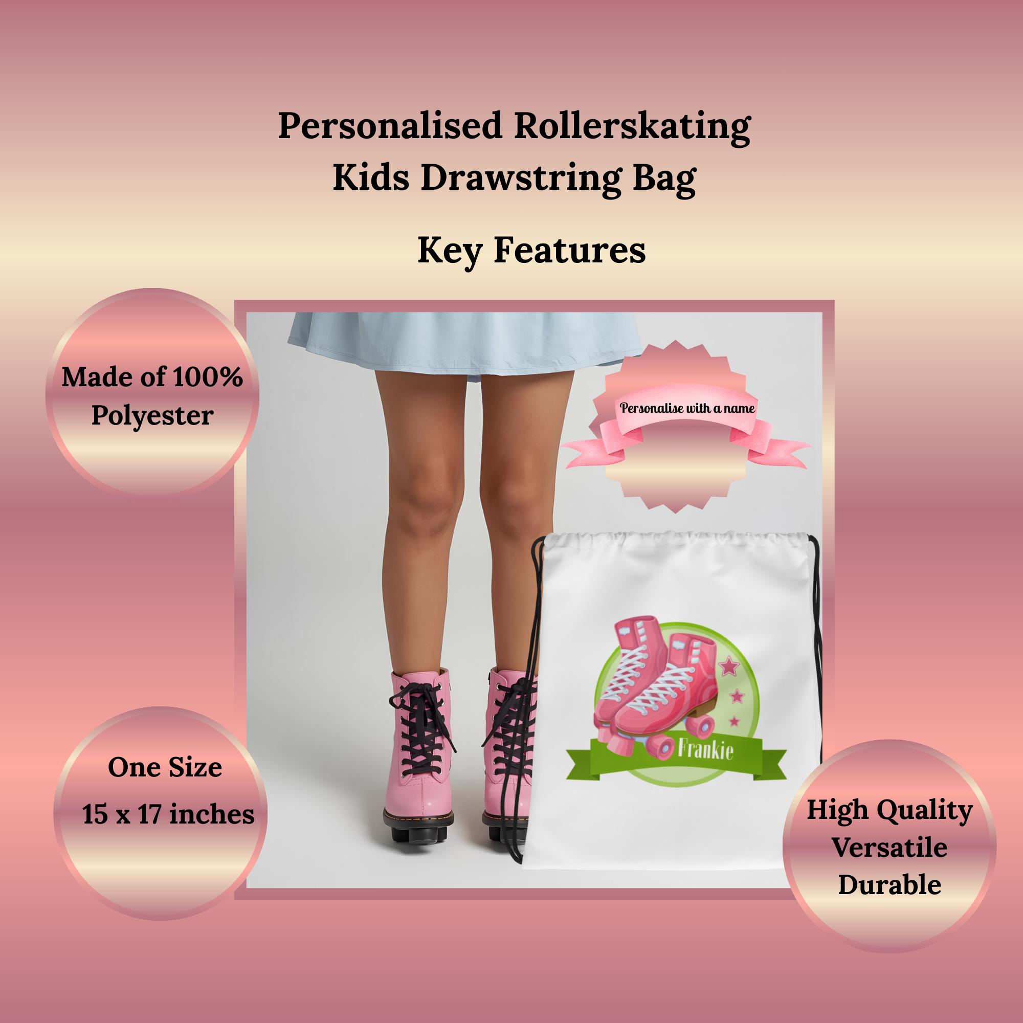 Drawstring Ruller Bag Personalised Roller Skating Drawstring Bag – Kids Custom Name Two‑sided ...
