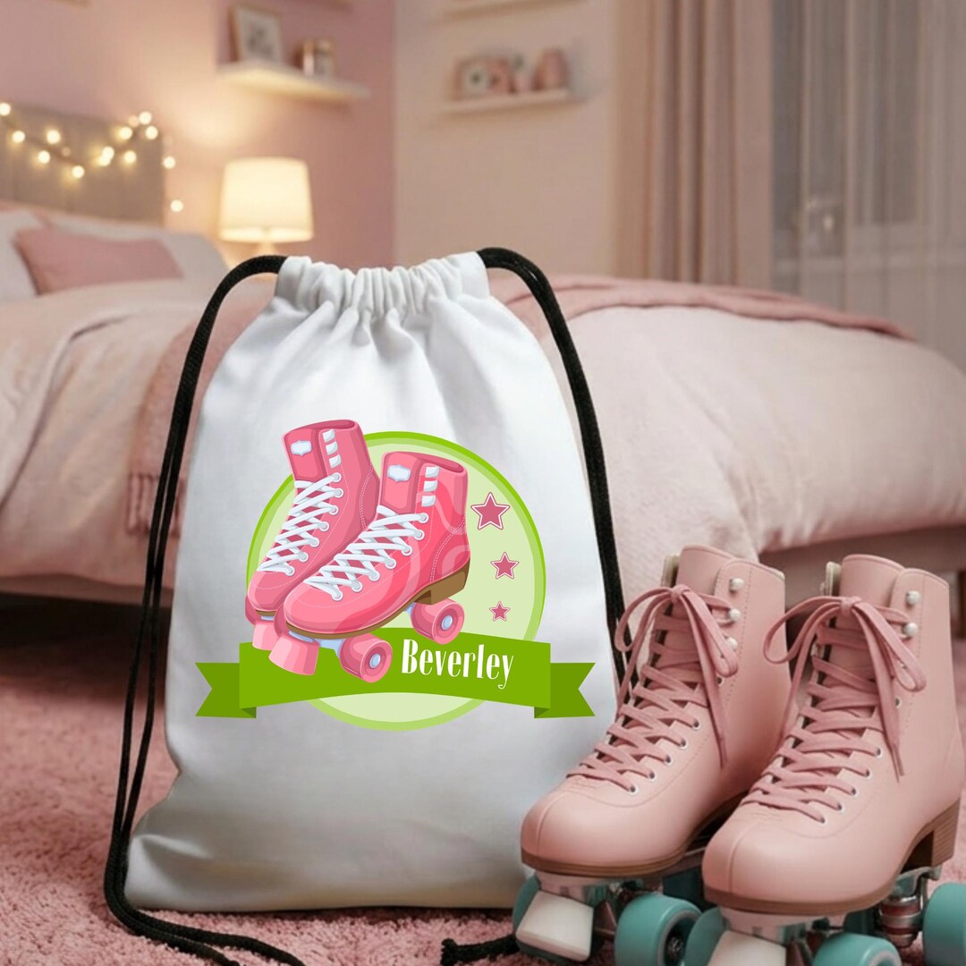 Drawstring Ruller Bag Personalised Roller Skating Drawstring Bag – Kids Custom Name Two‑sided ...
