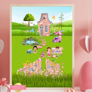 Póster infantil de Candy Cottage, imprimible digital, arte de pared para habitación infantil, imagen rosa, impresión de casa de campo, decoración de sala de juegos, tamaño A2, A3, tamaño mediano (EE. UU.)