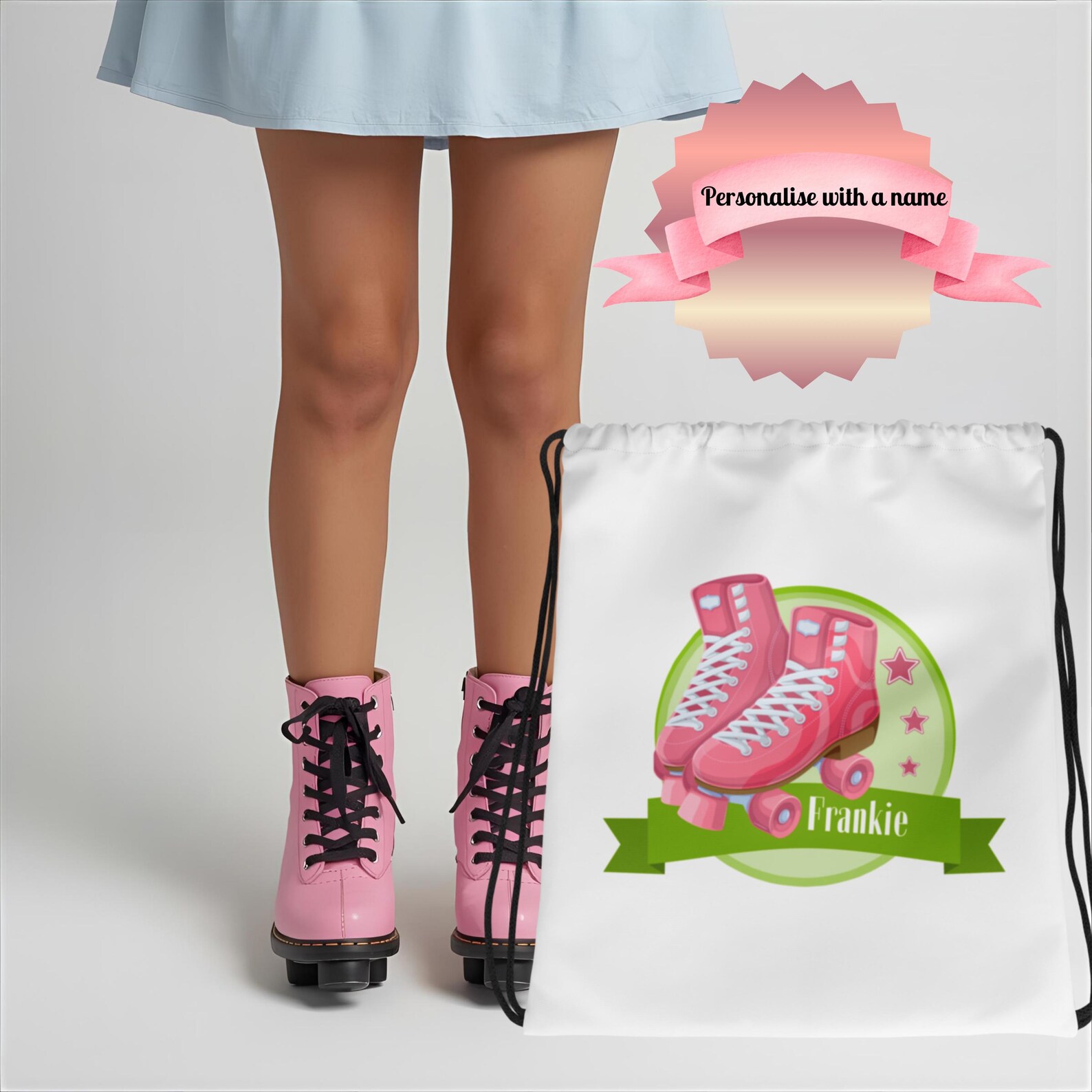 Drawstring Ruller Bag Personalised Roller Skating Drawstring Bag – Kids Custom Name Two‑sided ...