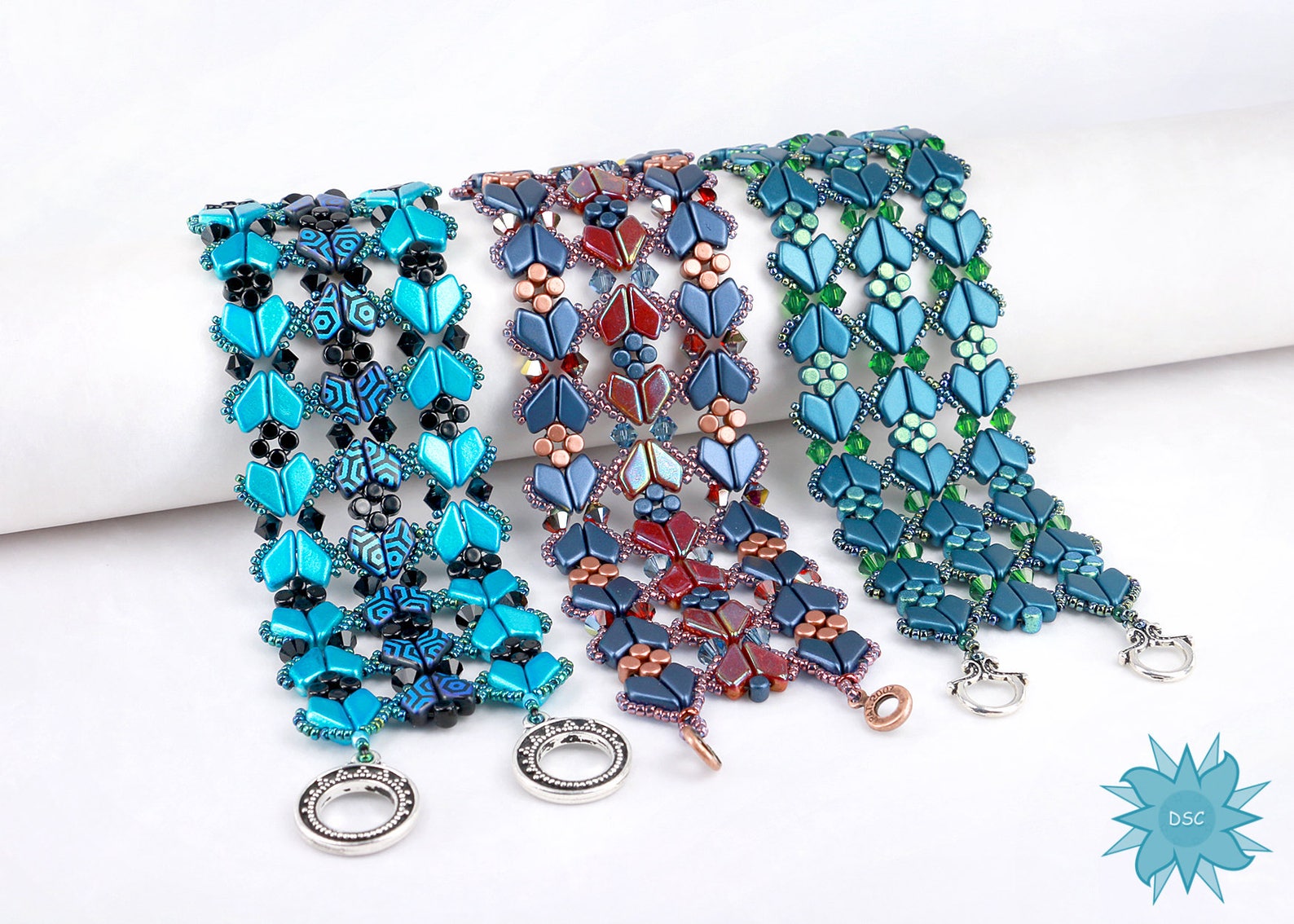 Flying Hearts Cuff Bracelet Tutorial Two Hole Czech Etsy