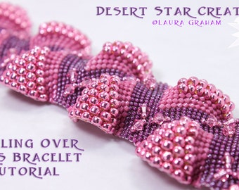 Bubbling Over Pinks Peyote Stitch Pattern, Peyote Beadweaving Tutorial, Laura Graham Design, Gold Medal Winning Flat Cellini Bracelet