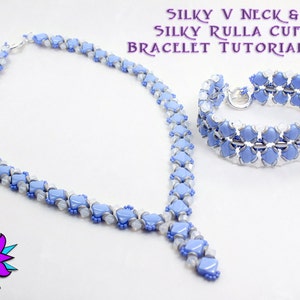 Silky V Neck and Silky Rulla Cuff Beading Tutorial Set, Two Hole Diamond Necklace and Bracelet Pattern, O bead, Tri Bead and Crystal PDF