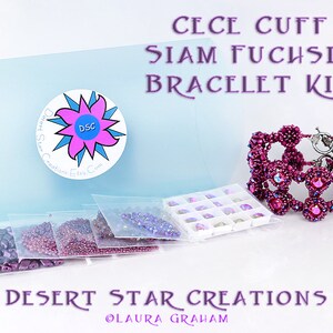 CeCe Cuff Bracelet Bead Kit in Fuchsia Siam Purple, GemDuo Beads, Swarovski Chatons, Seed Beads, Beadweaving Bracelet Kit, Beading Kit